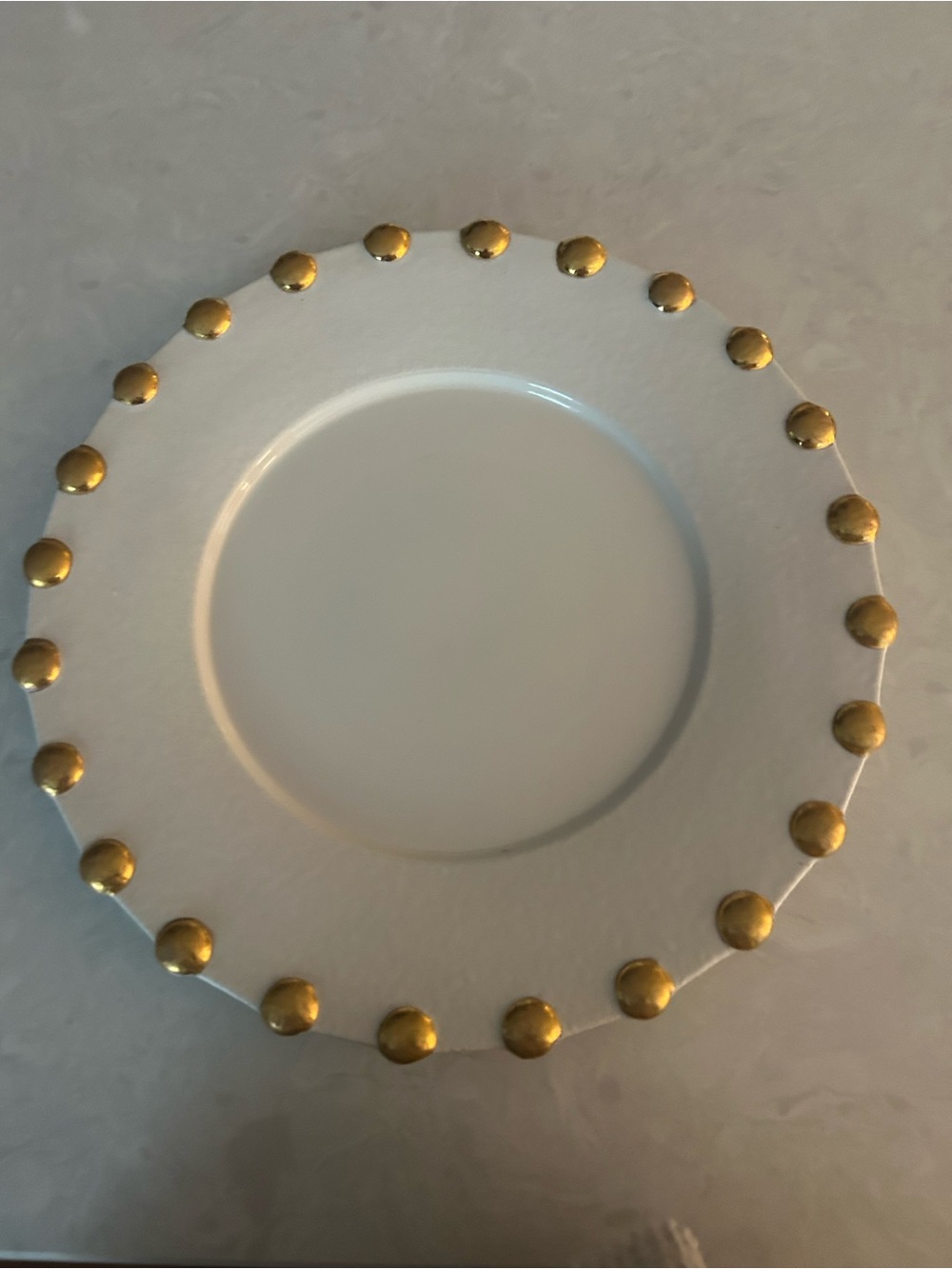 VIETRI (ITALY) 6 White Charger Plates with Gold Stud Accent